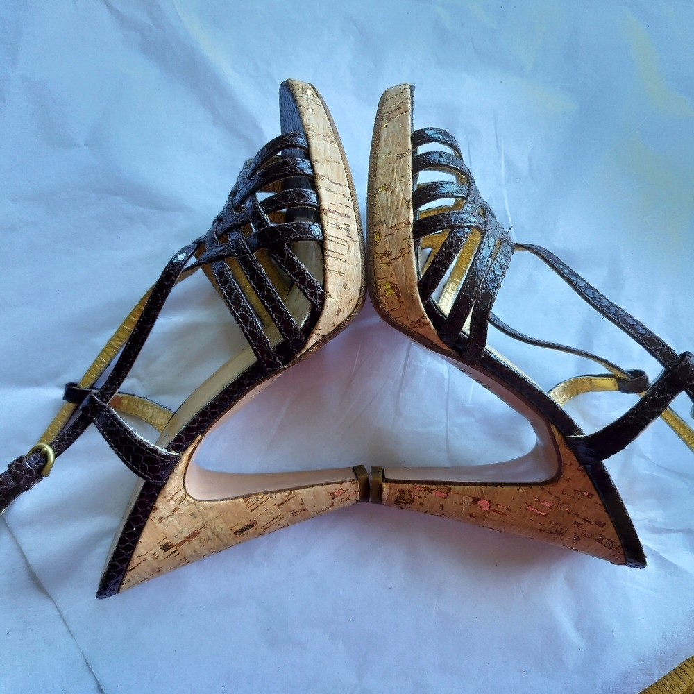 Coach Dawn Black Tan Open Toe Strappy Sandal 7.5 - Picture 7 of 12